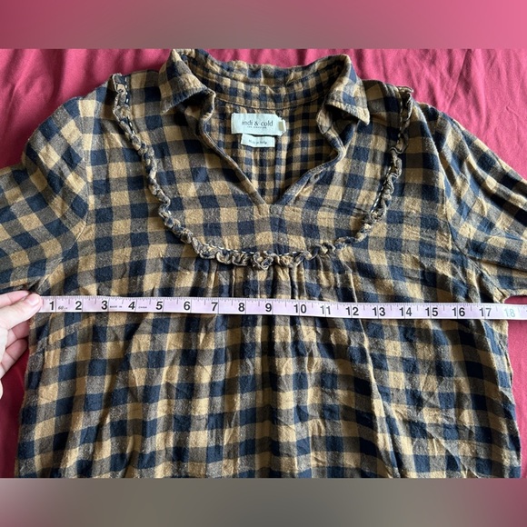 indi & cold gingham plaid ruffle pull over long sleeve blouse - Picture 7 of 8